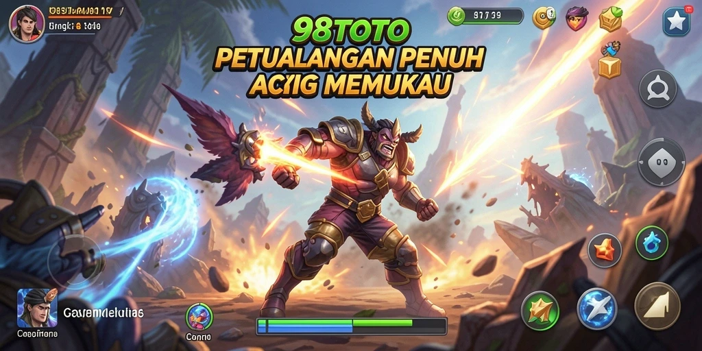 Screenshot gameplay 98TOTO yang penuh aksi dan karakter beragam.
