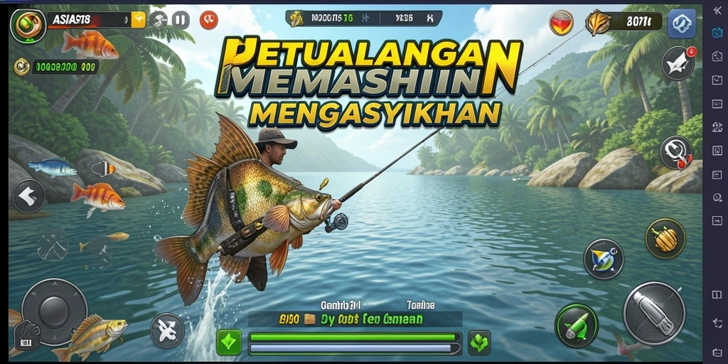 Screenshot gameplay menampilkan pengalaman memancing yang mendebarkan.
