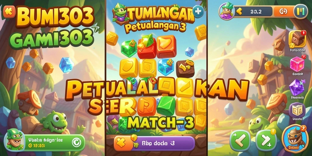 Screenshot gameplay BUMI303 menampilkan warna-warni permata yang menarik.