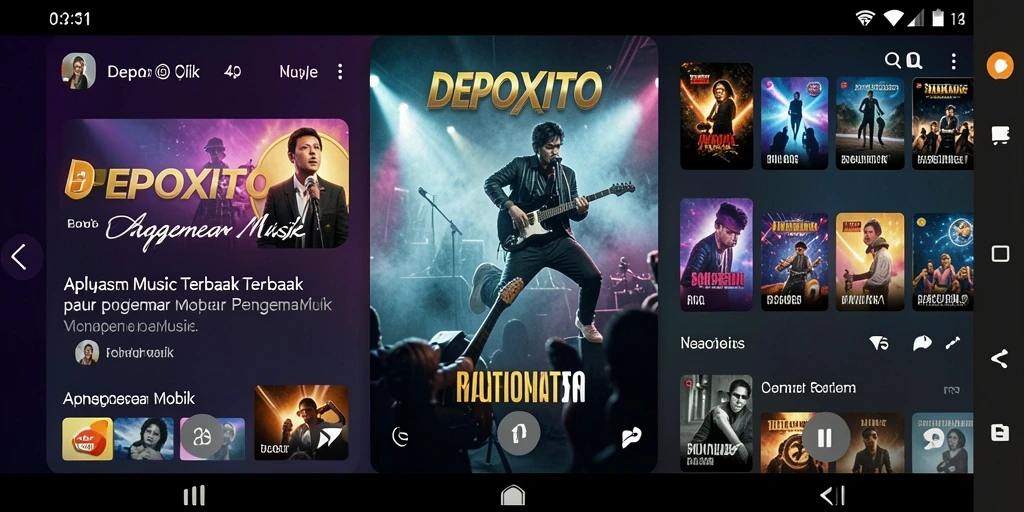Screenshot DEPOXITO menampilkan antarmuka pengguna yang menarik dan beragam pilihan lagu.