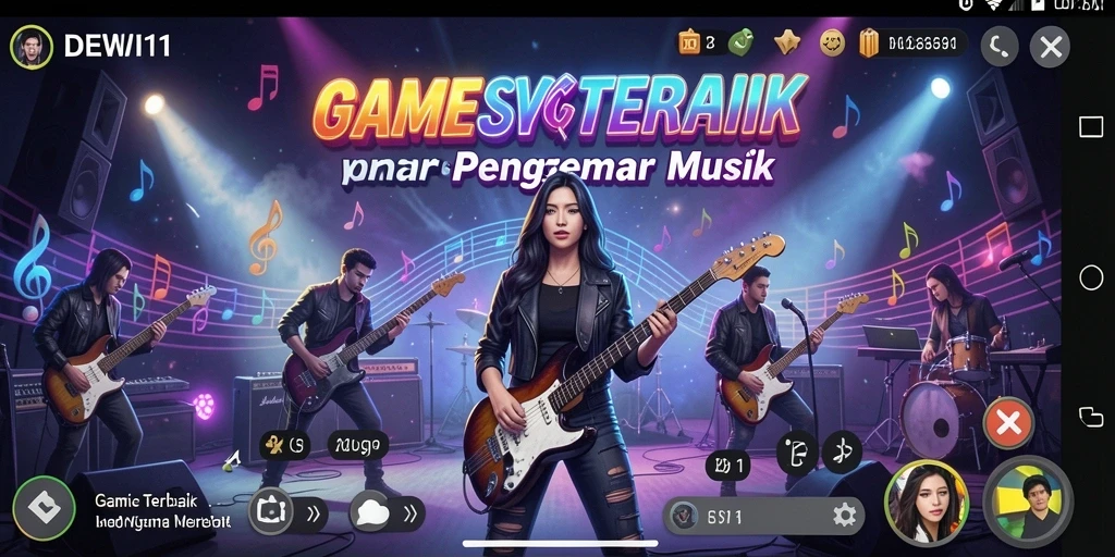 Gameplay DEWI11 yang seru dengan berbagai tantangan musik.