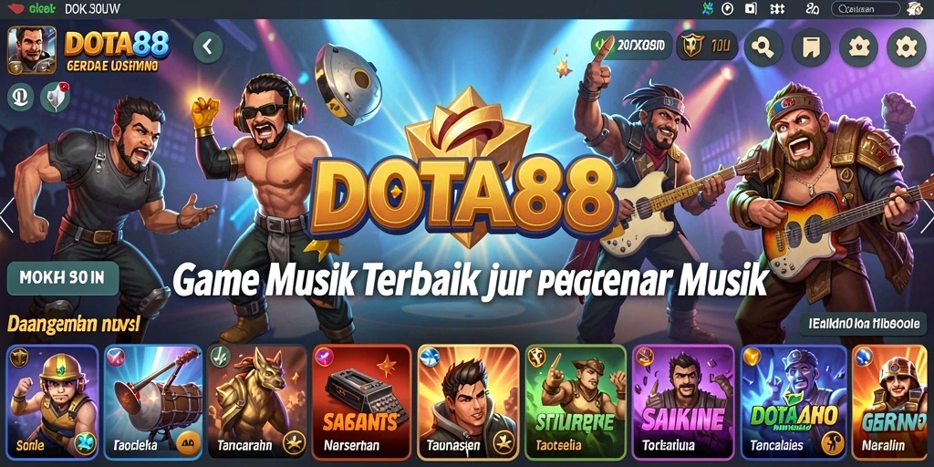 Tampilan gameplay DOTA88 yang penuh warna dengan alat musik.