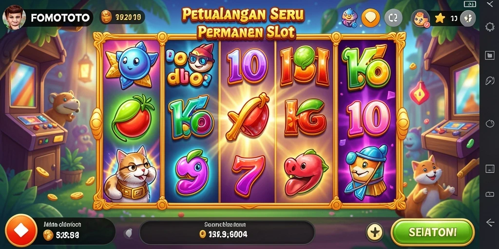 Tampilan gameplay seru FOMOTOTO dengan berbagai tema menarik.