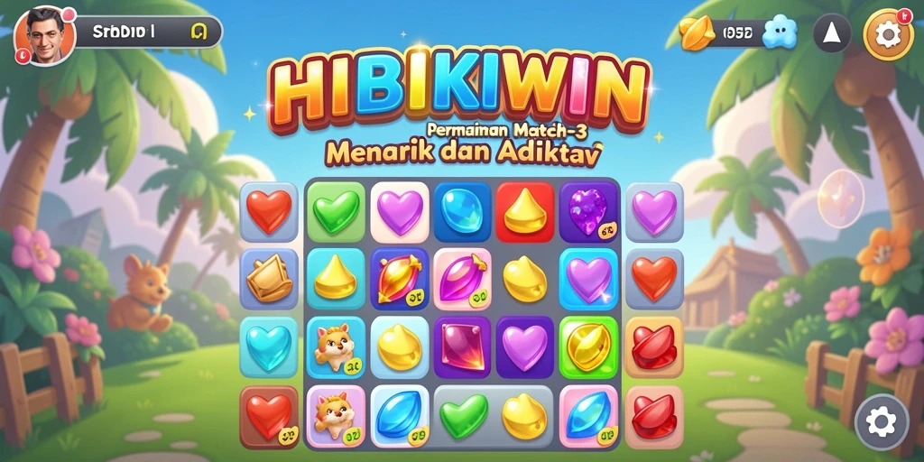 Tampilan gameplay HIBIKIWIN yang penuh warna dan menyenangkan.