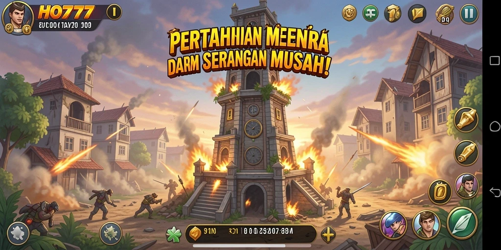 Tampilan gameplay menarik dari HO777 dengan menara yang strategis.