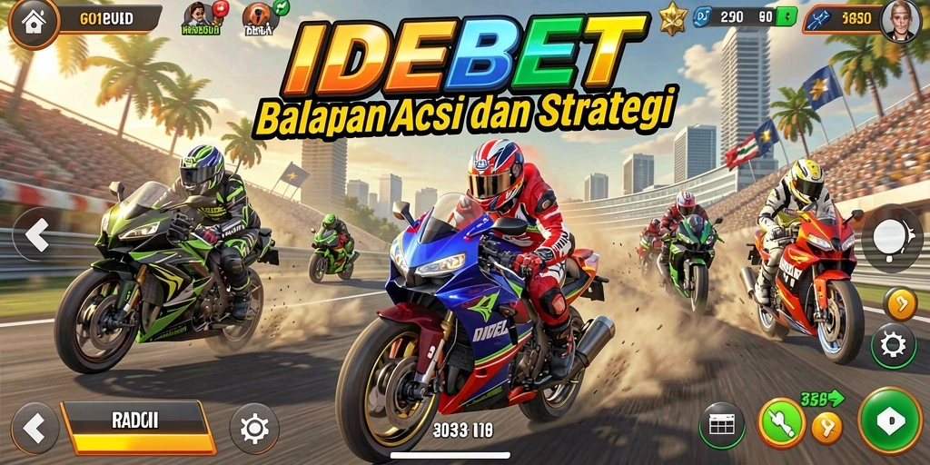 Tampilan gameplay IDEBET dengan aksi balapan motor yang seru.