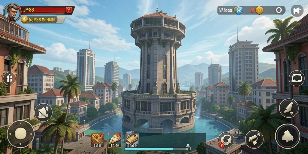 Tampilan menakjubkan dari gameplay JPS88 dengan menara pertahanan.