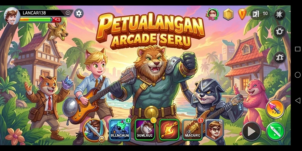 Tampilan gameplay menarik dari LANCAR138 dengan karakter berwarna-warni.