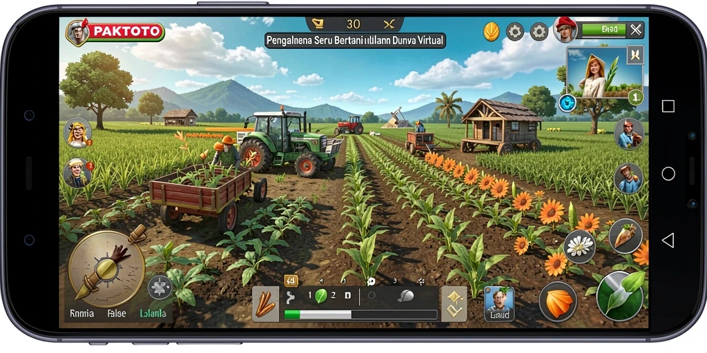 Tampilan gameplay PAKTOTO yang menampilkan ladang dan tanaman.