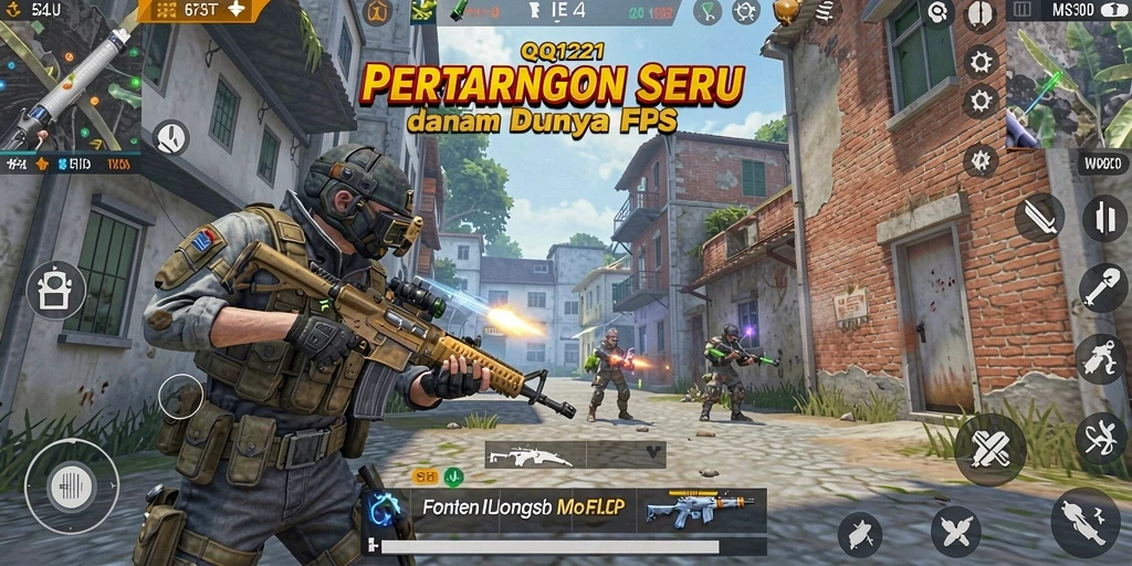 Menampilkan aksi menegangkan dalam gameplay FPS QQ1221.