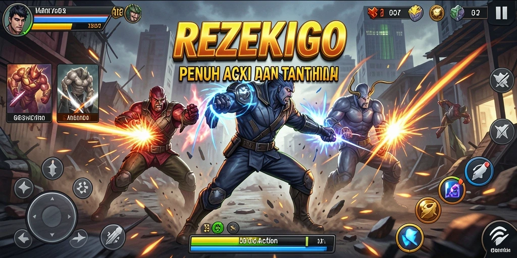 Tampilan gameplay seru dalam REZEKIGO dengan aksi bertempur yang menegangkan.