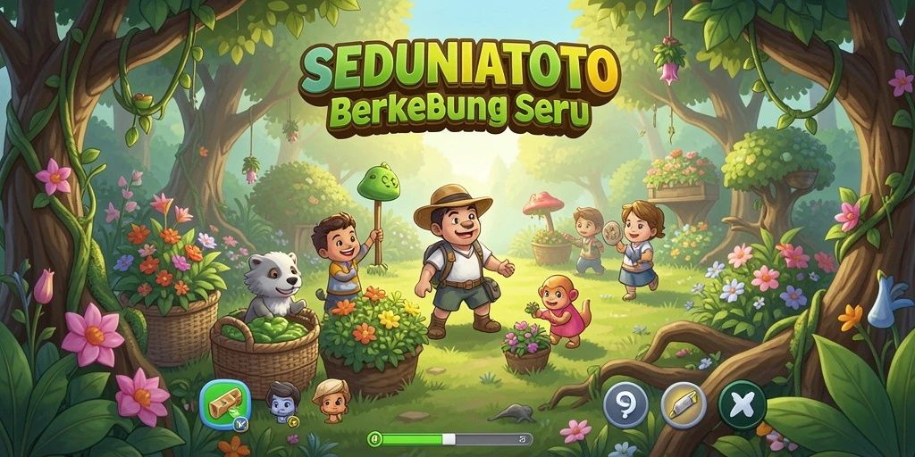 Tangkapan layar menampilkan kebun yang indah dan elemen gameplay SEDUNIATOTO.