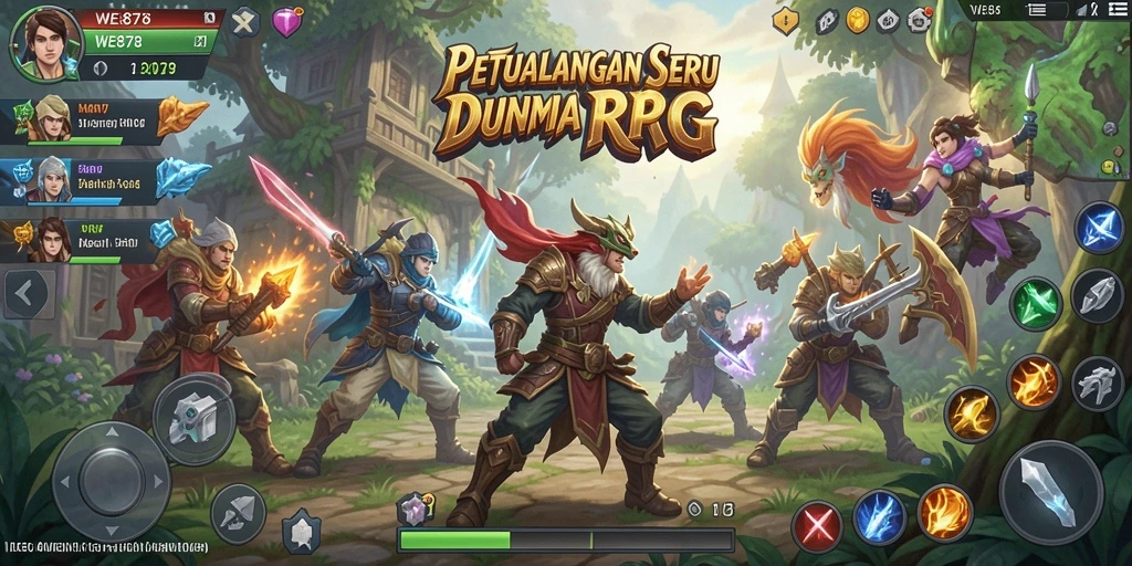 Screenshot menunjukkan aksi seru saat bertarung dalam game RPG WE878.